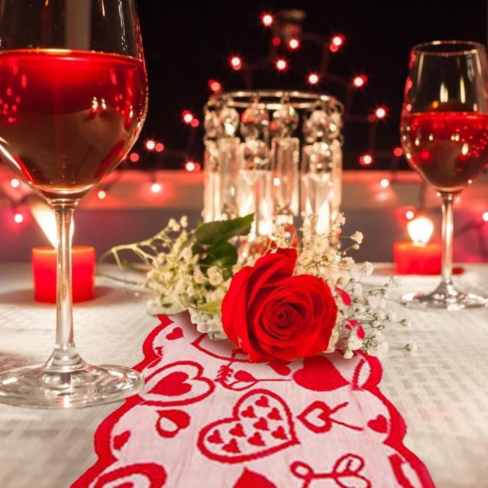 5 Pack Valentines Day Decorations Sets Lace Red Heart Table Runner and view 4