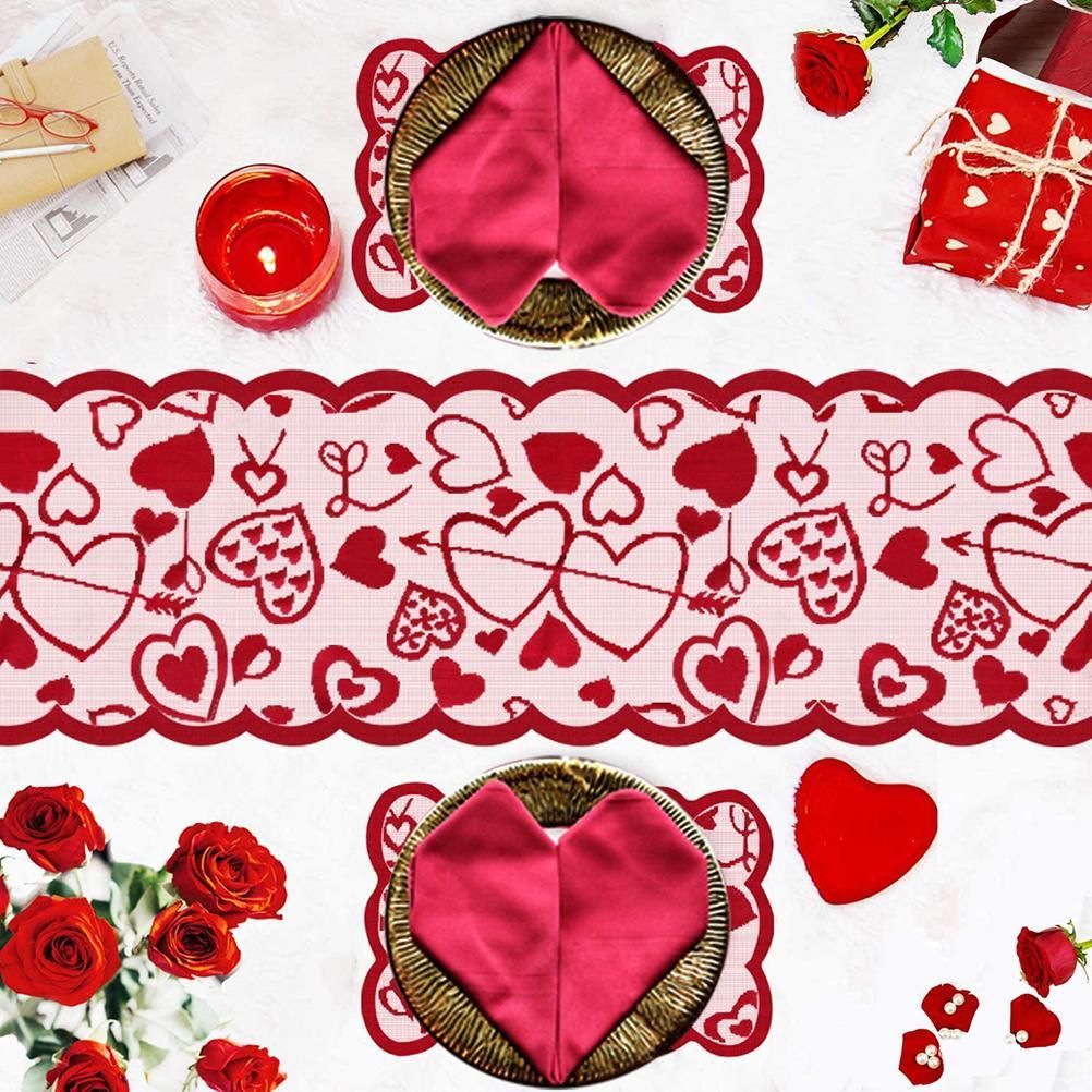 5 Pack Valentines Day Decorations Sets Lace Red Heart Table Runner and view 6