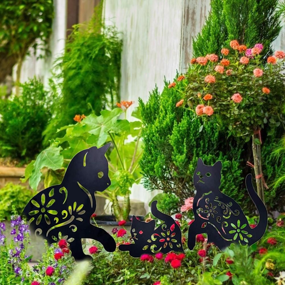 3PCS Metal Cat Decorative Garden Stakes Cat Silhouette Garden Decoration for view 3