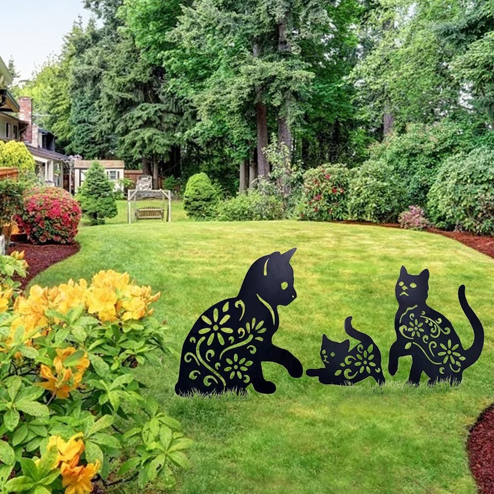 3PCS Metal Cat Decorative Garden Stakes Cat Silhouette Garden Decoration for view 5