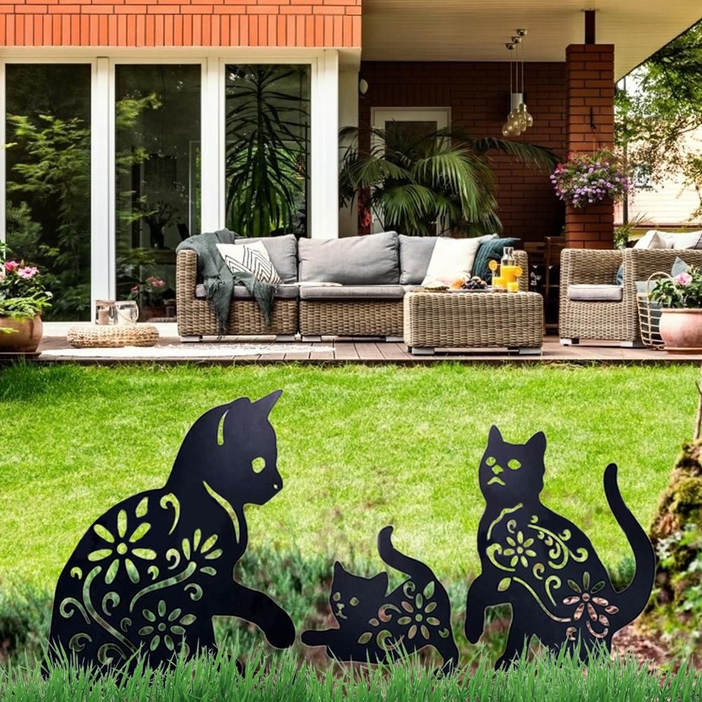 3PCS Metal Cat Decorative Garden Stakes Cat Silhouette Garden Decoration for view 6
