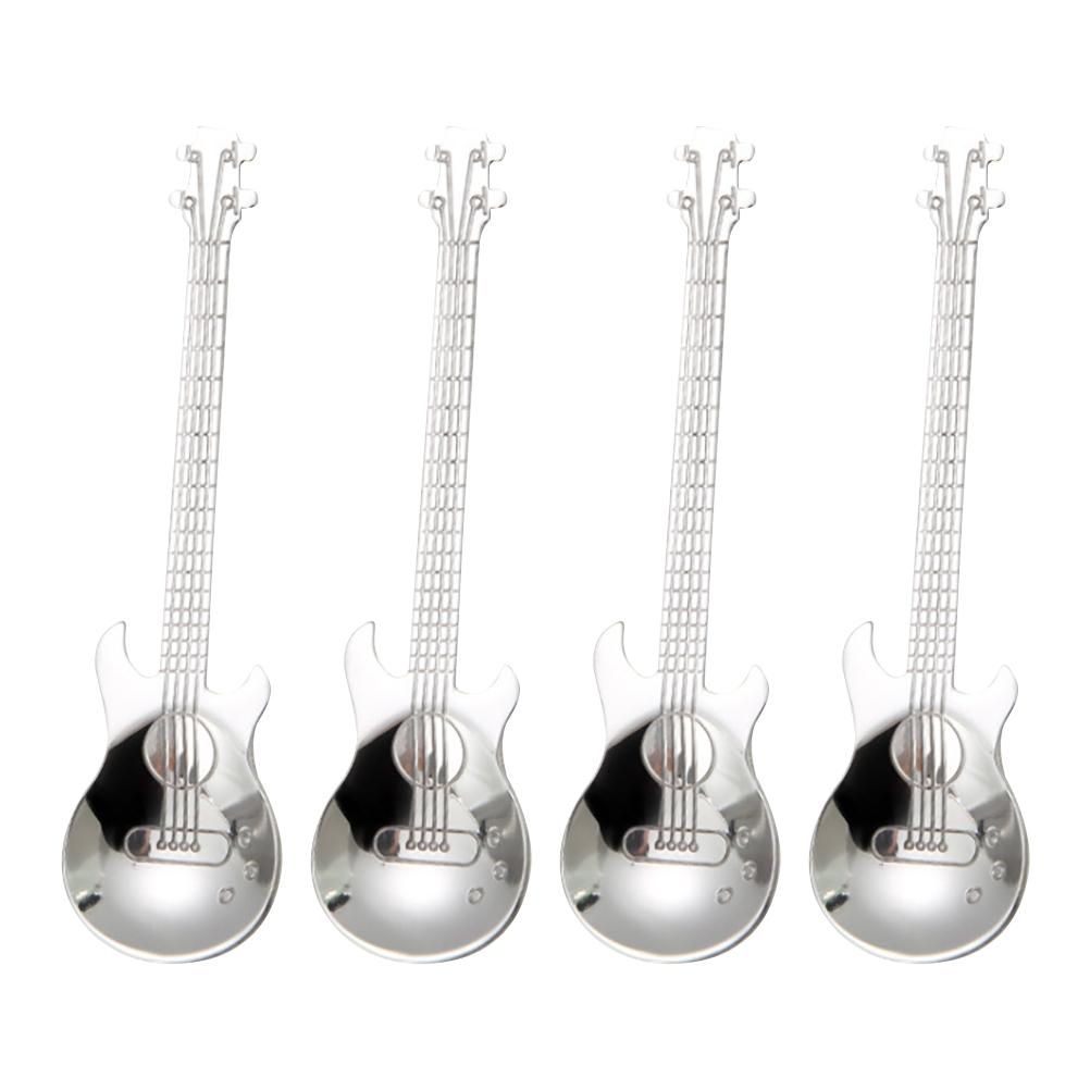 4 Pcs Guitar Coffee Spoons Stainless Steel Guitar Instrument Shaped Coffee