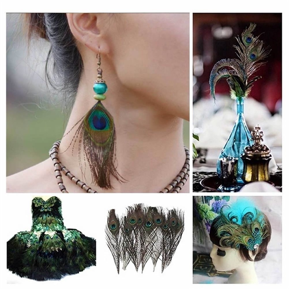 10PCS Natural Peacock Feather for House DIY Craft Holiday Wedding Decorations view 5