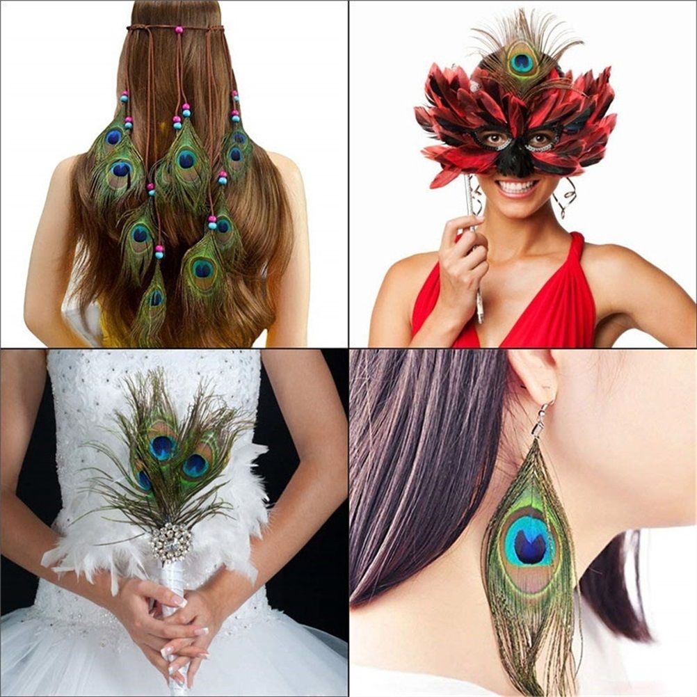 10PCS Natural Peacock Feather for House DIY Craft Holiday Wedding Decorations view 6