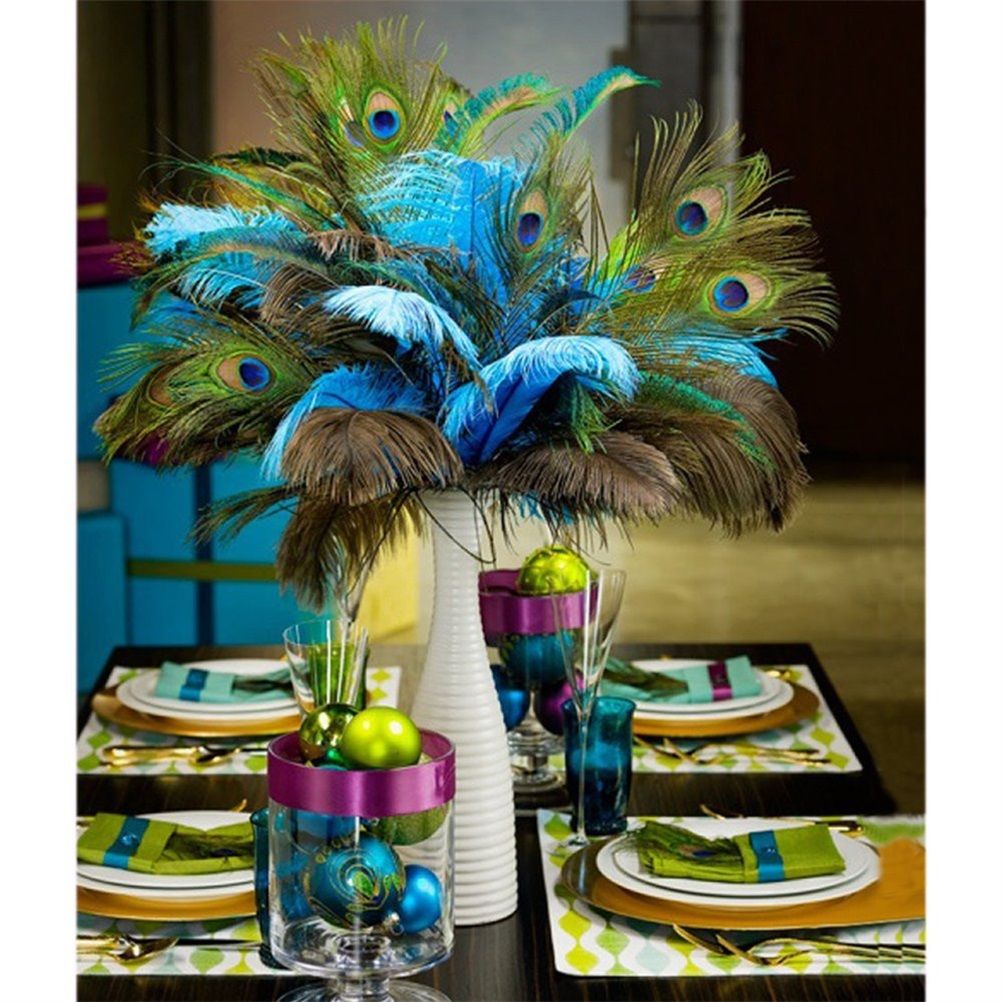 10PCS Natural Peacock Feather for House DIY Craft Holiday Wedding Decorations view 7