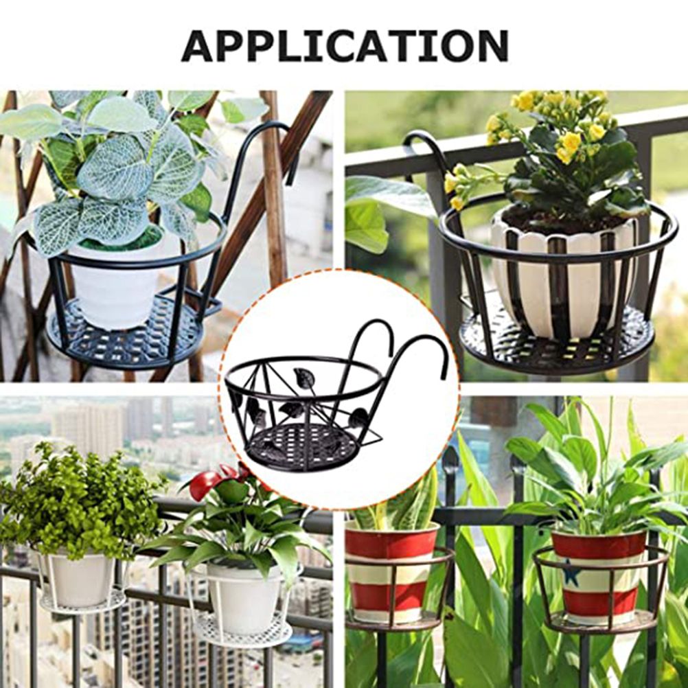Iron Wire Hanging Flower Pot Holder Brackets Balcony Display Shelf Garden view 4