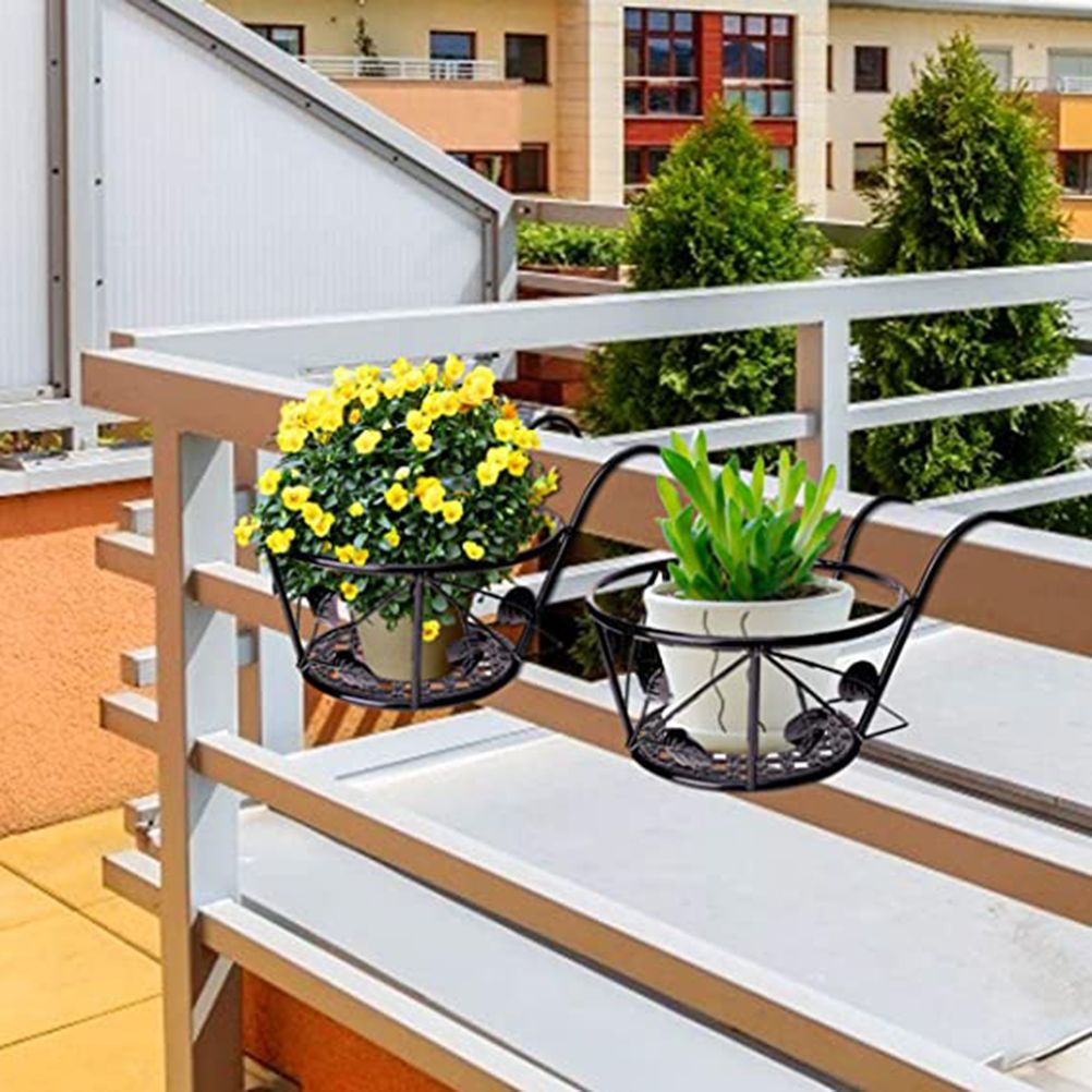Iron Wire Hanging Flower Pot Holder Brackets Balcony Display Shelf Garden view 5