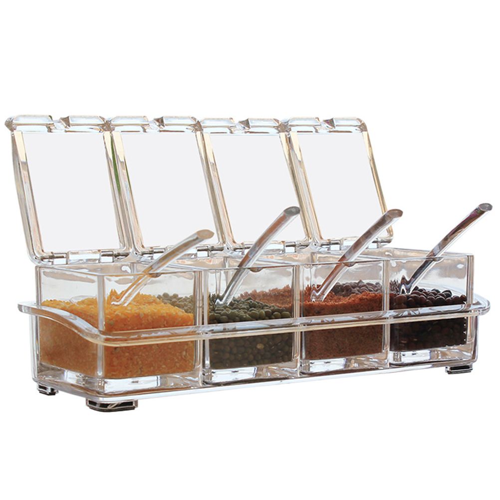 Spice Jars Transparent Spice Containers Kitchen Spice Jar with 4 Serving