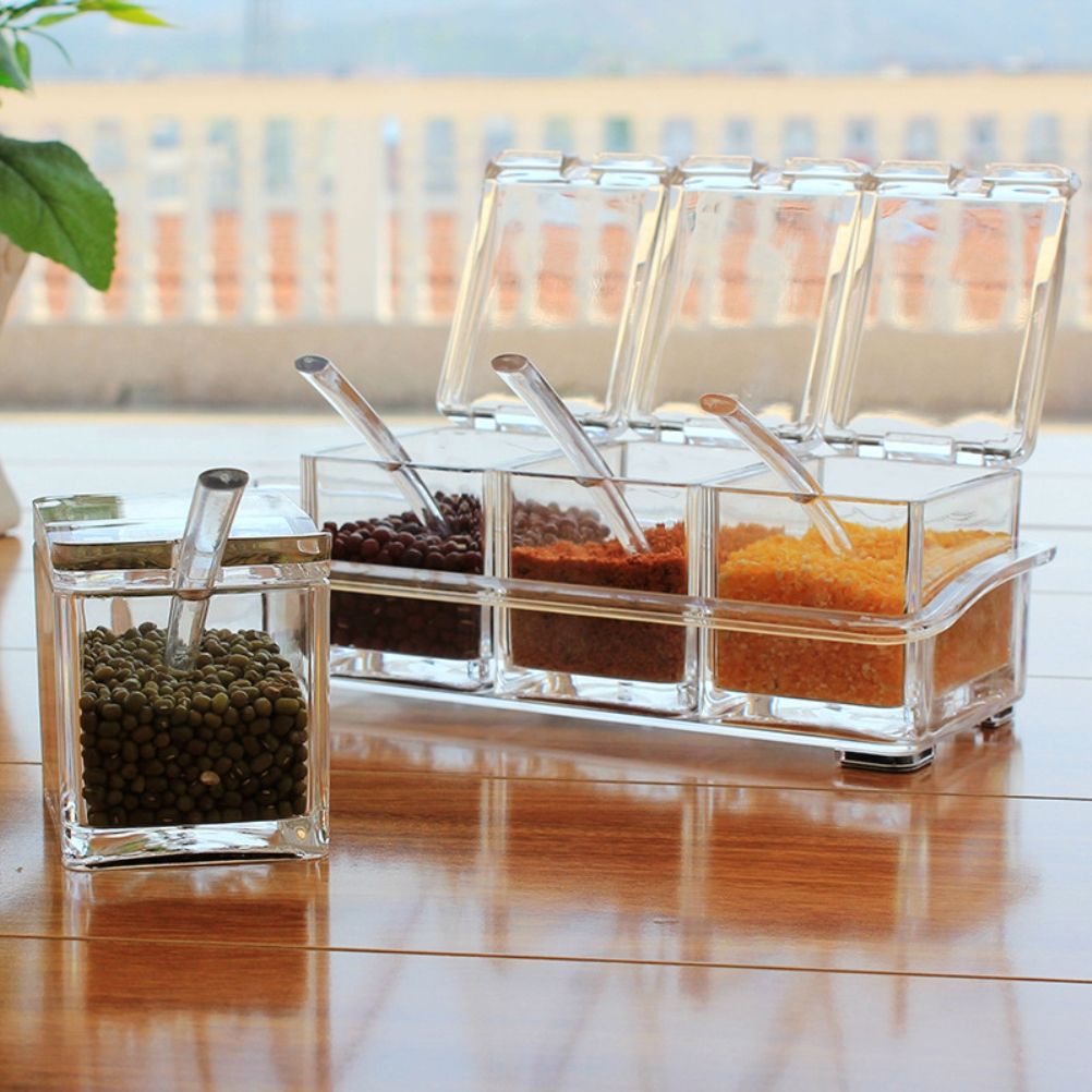 Spice Jars Transparent Spice Containers Kitchen Spice Jar with 4 Serving view 7