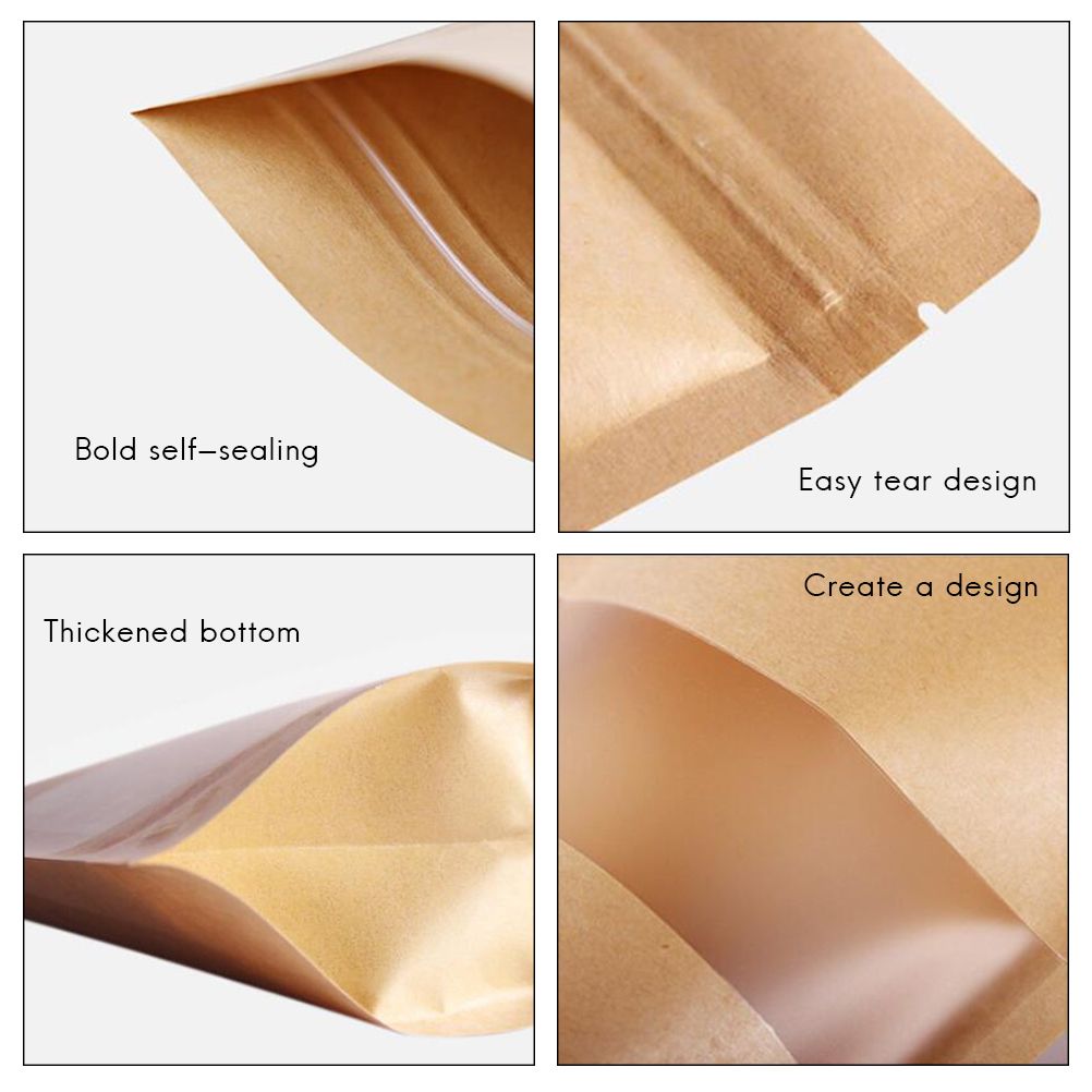 50Pcs Stand Up Pouch Bags Kraft Pouches with Tear Notch and Matte Window view 6