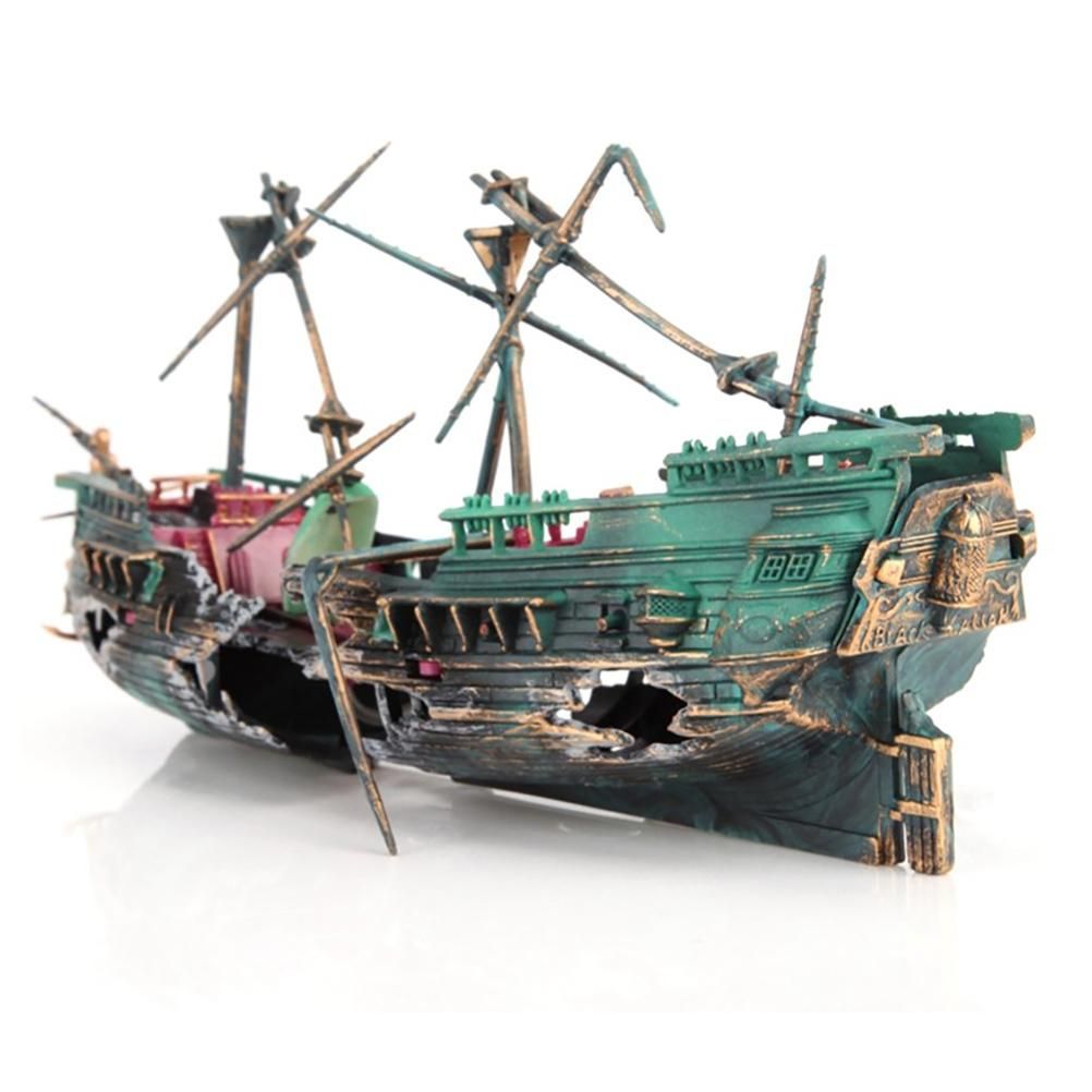 Aquarium Shipwreck Decorations Set Resin Ship Fish Tank Ornaments for Aquarium view 2