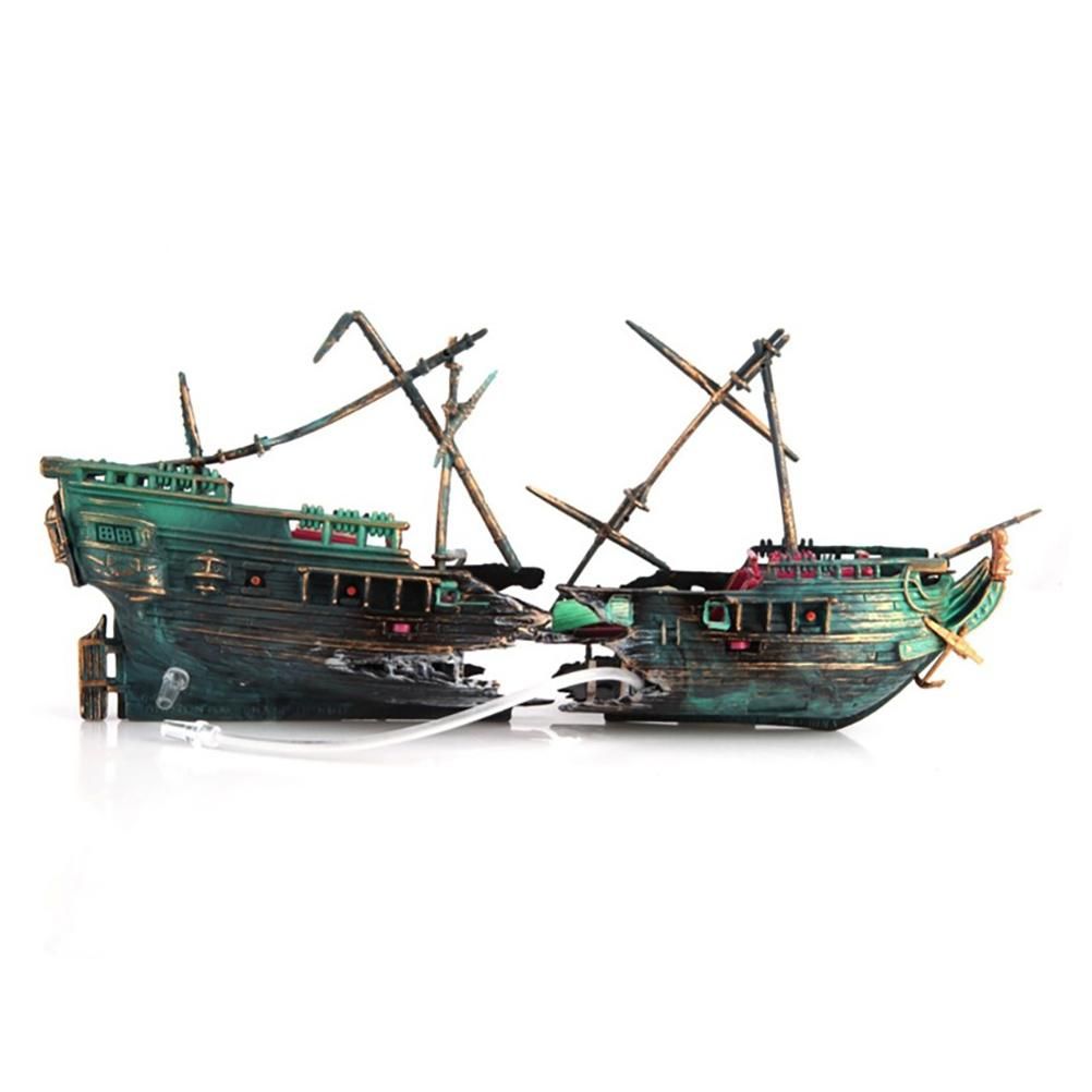 Aquarium Shipwreck Decorations Set Resin Ship Fish Tank Ornaments for Aquarium view 4
