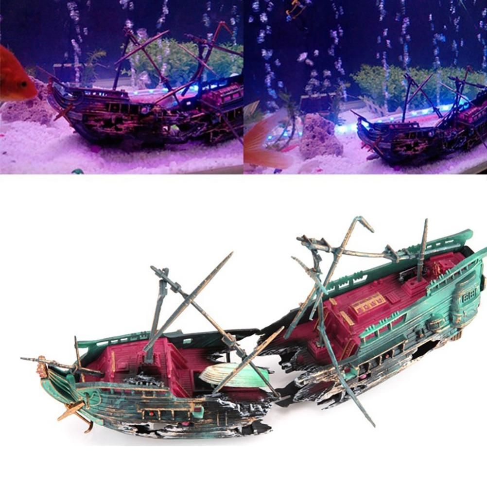 Aquarium Shipwreck Decorations Set Resin Ship Fish Tank Ornaments for Aquarium view 8