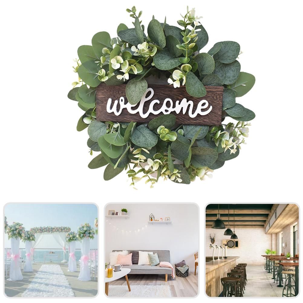 Artificial Wreath Leaves Branch Garland Welcome Sign Door Wreath Welcome Door view 7