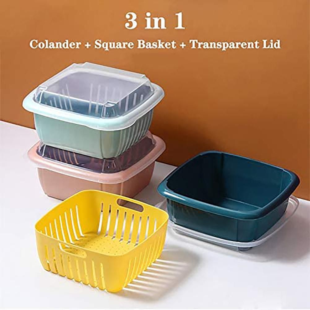 Kitchen Colander with Lid Household Double Layer Basket Multifunction Storage view 3