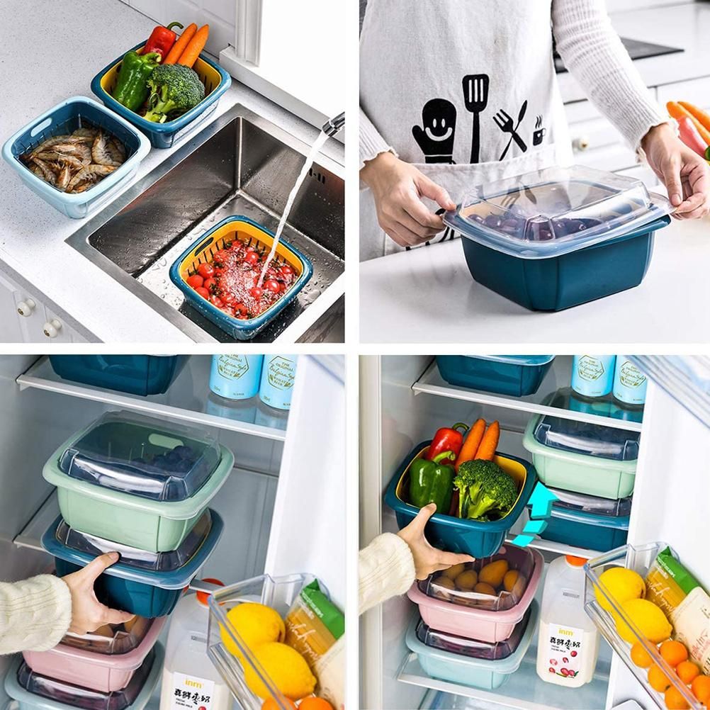 Kitchen Colander with Lid Household Double Layer Basket Multifunction Storage view 6
