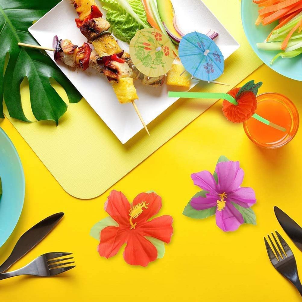 108 Pieces Hawaiian Tropical Party Decoration Set Leaves Flowers Umbrellas for view 5