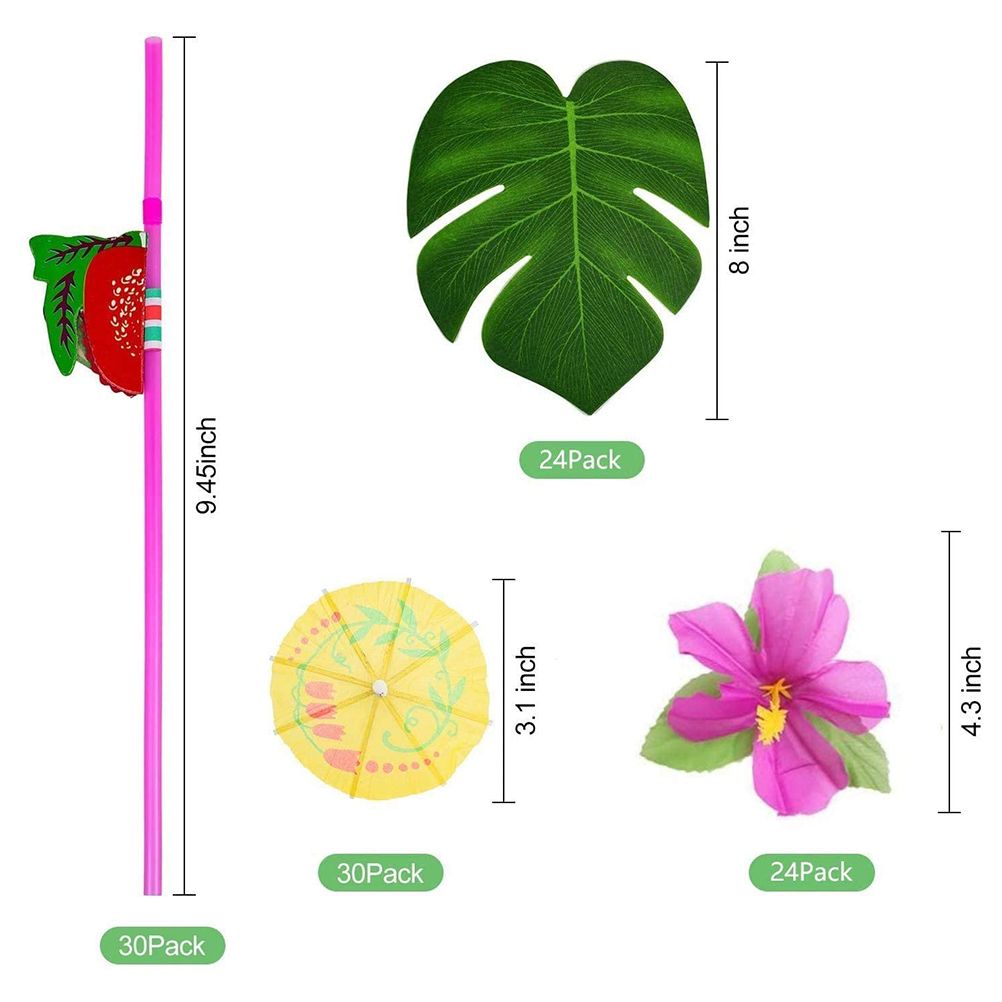 108 Pieces Hawaiian Tropical Party Decoration Set Leaves Flowers Umbrellas for view 6