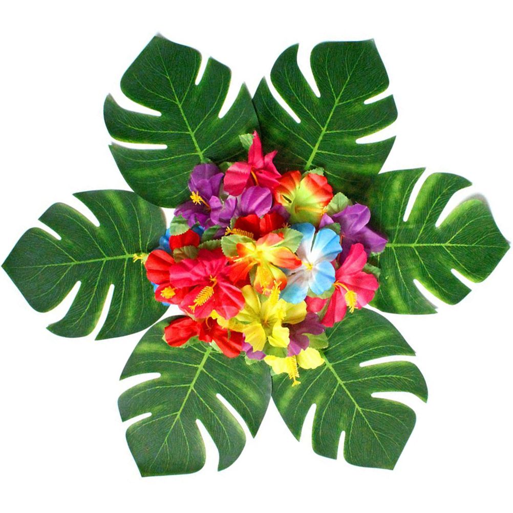 108 Pieces Hawaiian Tropical Party Decoration Set Leaves Flowers Umbrellas for view 8