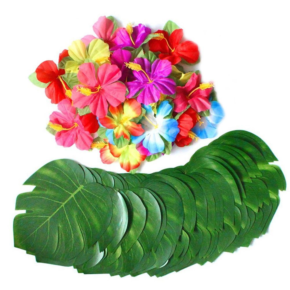 108 Pieces Hawaiian Tropical Party Decoration Set Leaves Flowers Umbrellas for view 9