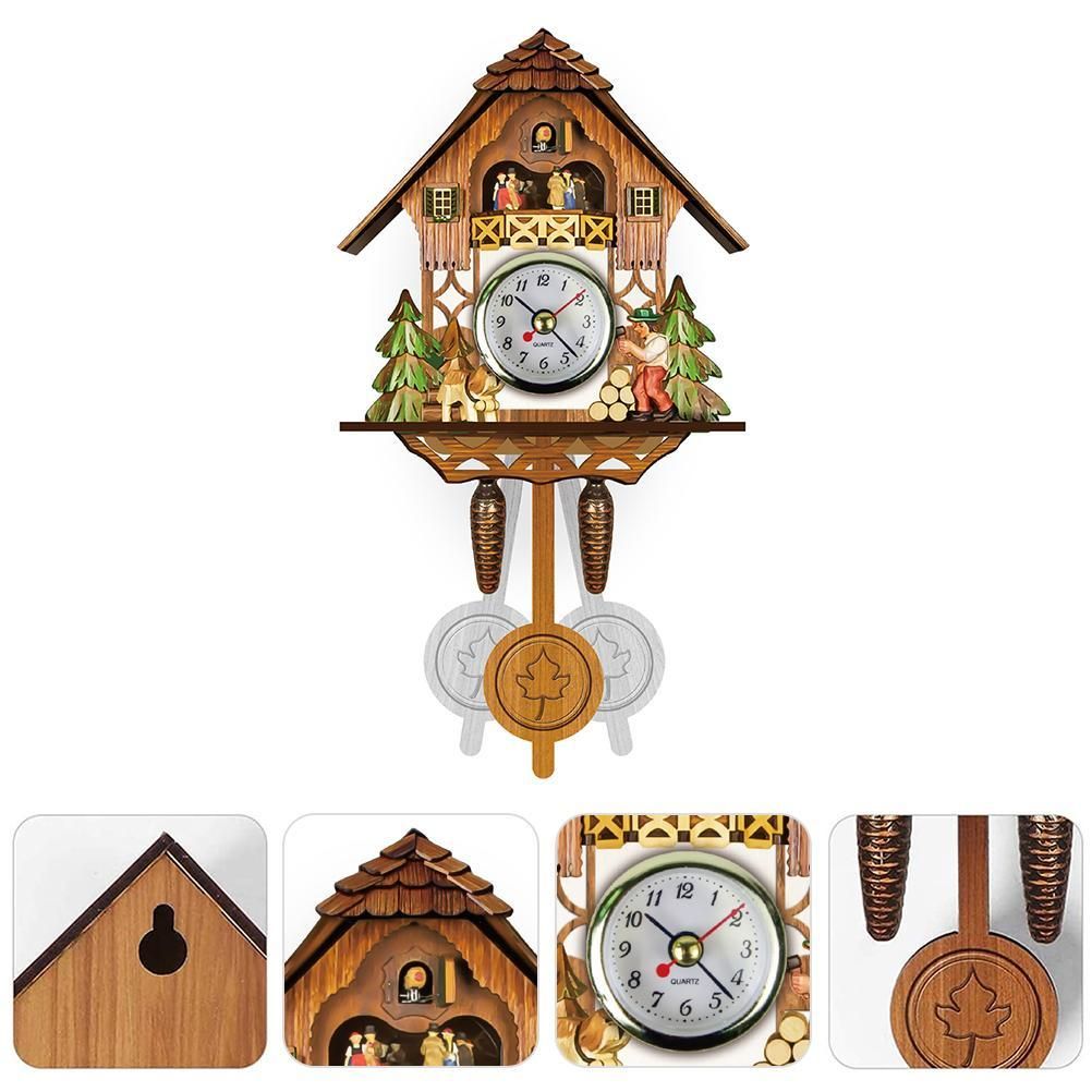 Cuckoo Clock Antique Wooden Cuckoo Birdhouse Wall Clock Home Decor Hanging view 2