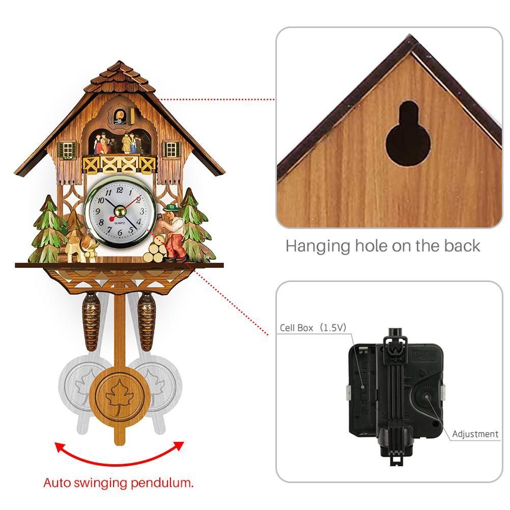 Cuckoo Clock Antique Wooden Cuckoo Birdhouse Wall Clock Home Decor Hanging view 3