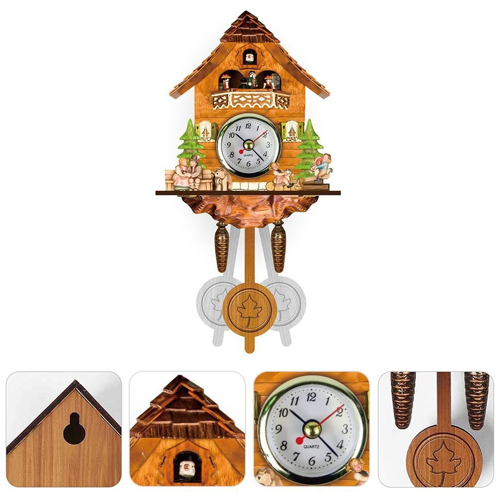 Cuckoo Clock Antique Wooden Cuckoo Birdhouse Wall Clock Home Decor Hanging view 2