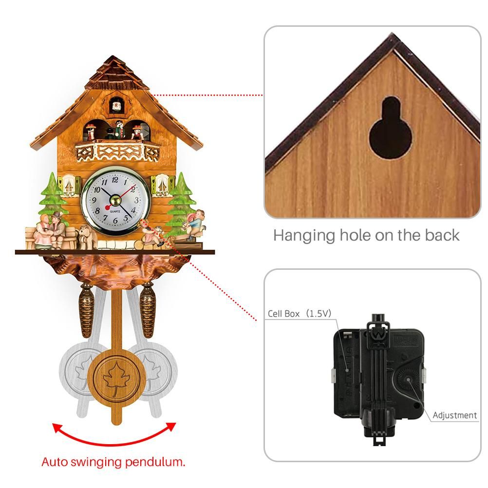 Cuckoo Clock Antique Wooden Cuckoo Birdhouse Wall Clock Home Decor Hanging view 3