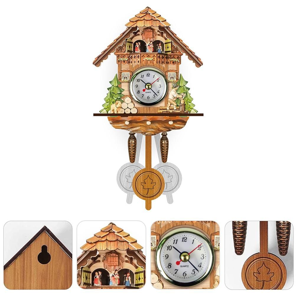 Cuckoo Clock Antique Wooden Cuckoo Birdhouse Wall Clock Home Decor Hanging view 2