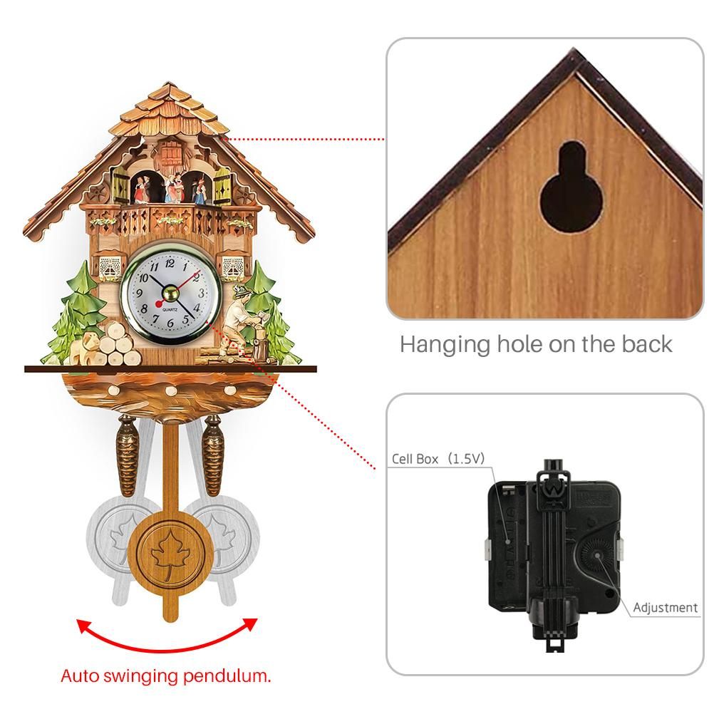 Cuckoo Clock Antique Wooden Cuckoo Birdhouse Wall Clock Home Decor Hanging view 3