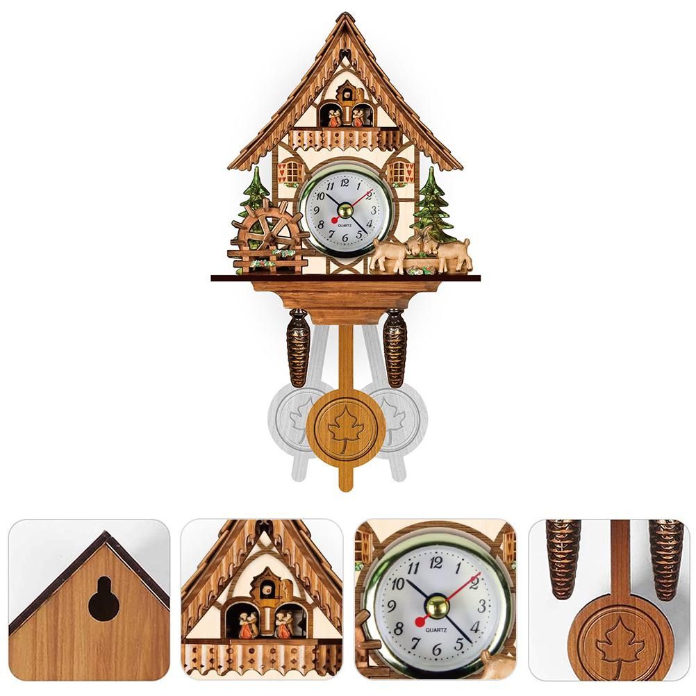 Cuckoo Clock Antique Wooden Cuckoo Birdhouse Wall Clock Home Decor Hanging view 2