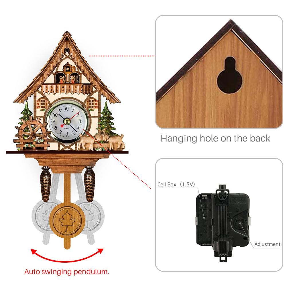 Cuckoo Clock Antique Wooden Cuckoo Birdhouse Wall Clock Home Decor Hanging view 3