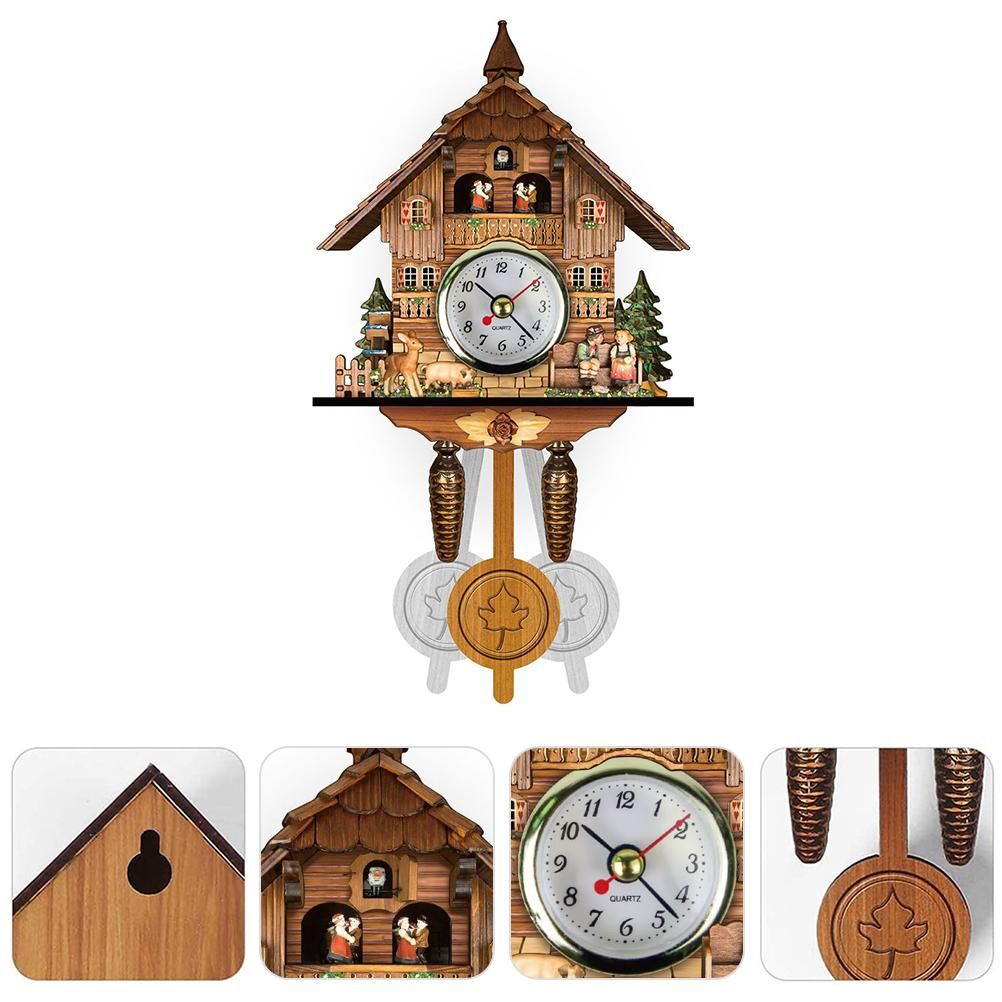 Cuckoo Clock Antique Wooden Cuckoo Birdhouse Wall Clock Home Decor Hanging view 2