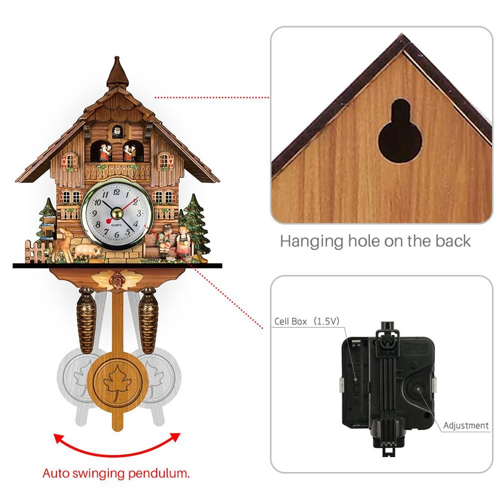 Cuckoo Clock Antique Wooden Cuckoo Birdhouse Wall Clock Home Decor Hanging view 3