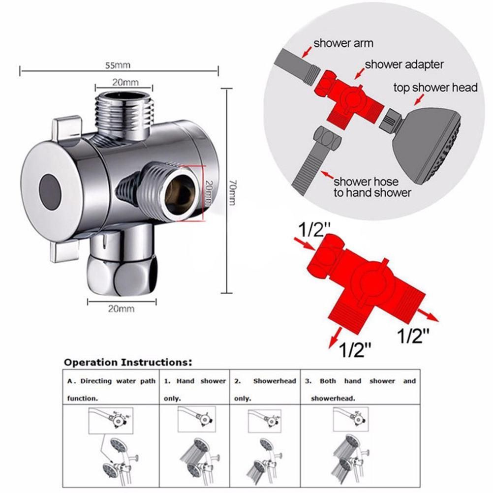 3 Way Shower Head Diverter Faucet Diverter Valve Bathroom Universal System view 5