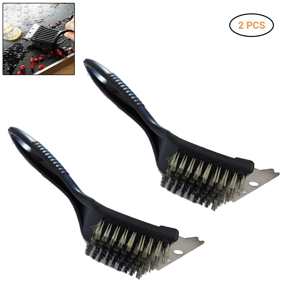 2Pcs BBQ Grill Brushes Stainless Steel Bristles Cleaning Brushes Barbecue