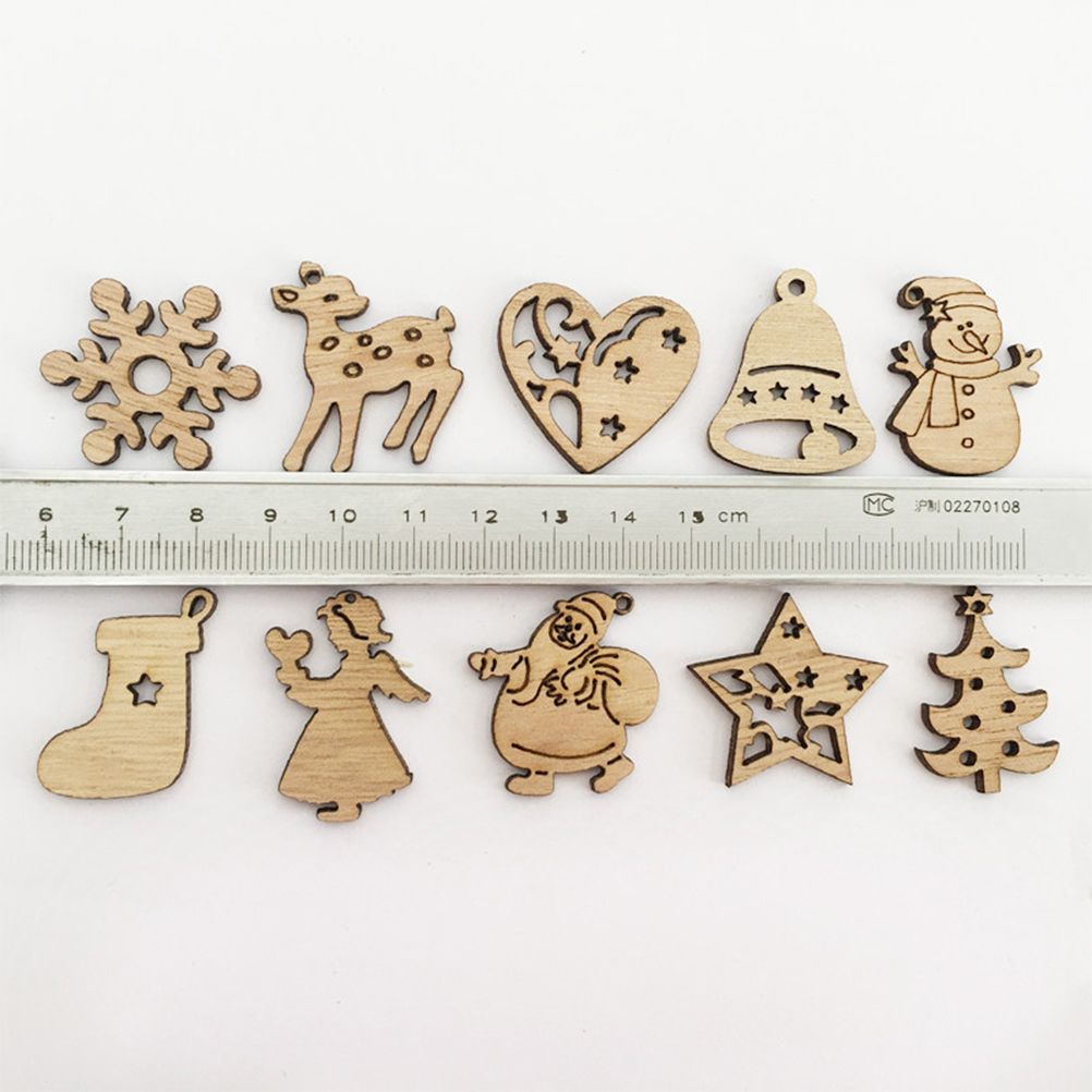 100Pcs Mix Wooden Christmas Tree Ornaments Mini Santa Claus Snowman Elk view 2