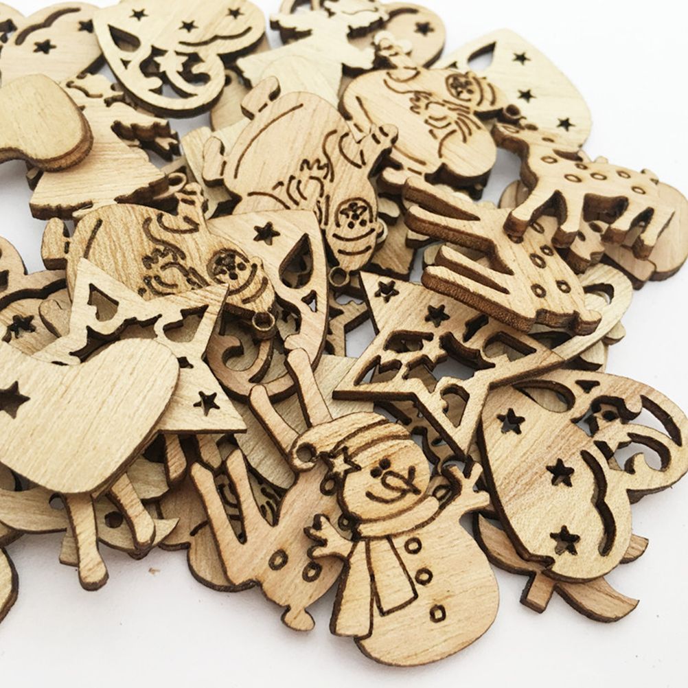100Pcs Mix Wooden Christmas Tree Ornaments Mini Santa Claus Snowman Elk view 3