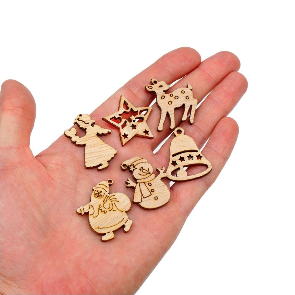 100Pcs Mix Wooden Christmas Tree Ornaments Mini Santa Claus Snowman Elk view 4