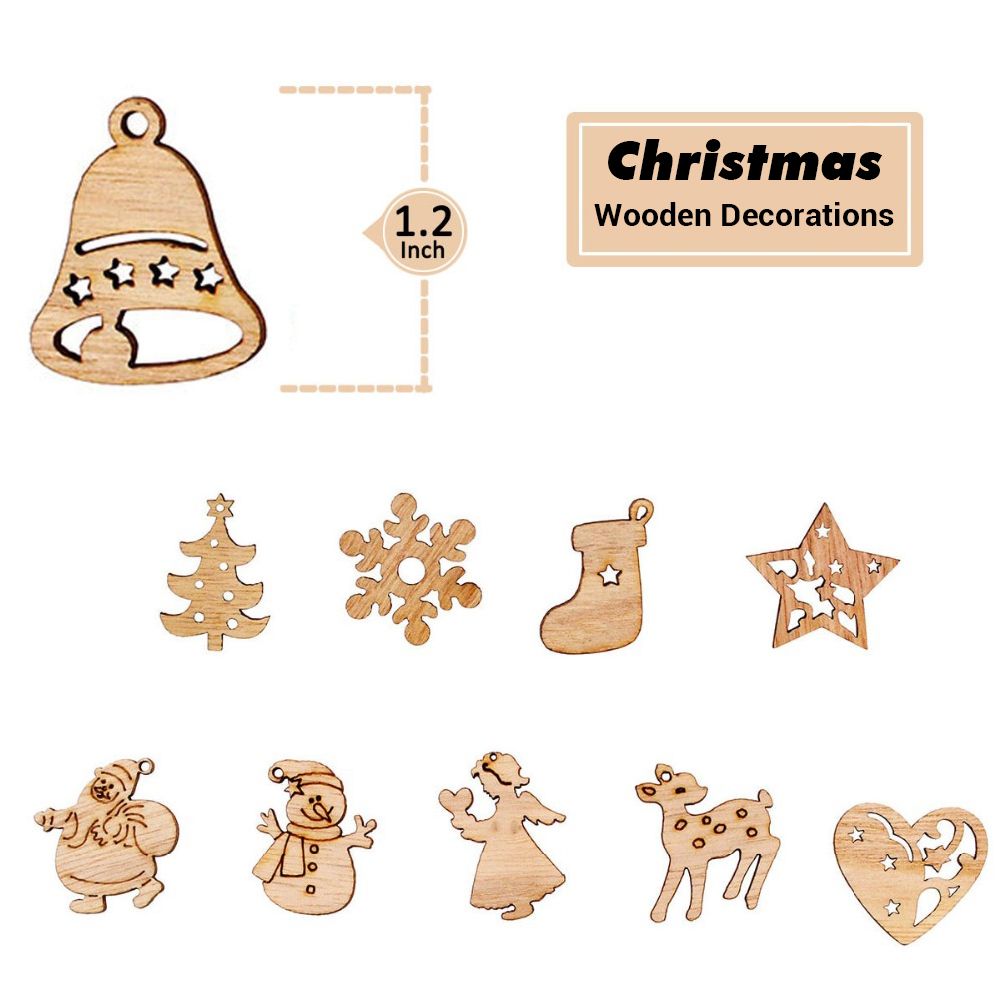 100Pcs Mix Wooden Christmas Tree Ornaments Mini Santa Claus Snowman Elk view 5