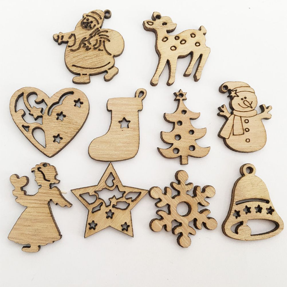 100Pcs Mix Wooden Christmas Tree Ornaments Mini Santa Claus Snowman Elk view 6