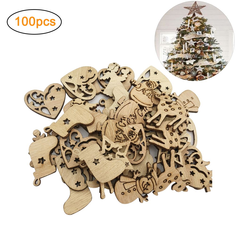 100Pcs Mix Wooden Christmas Tree Ornaments Mini Santa Claus Snowman Elk view 7
