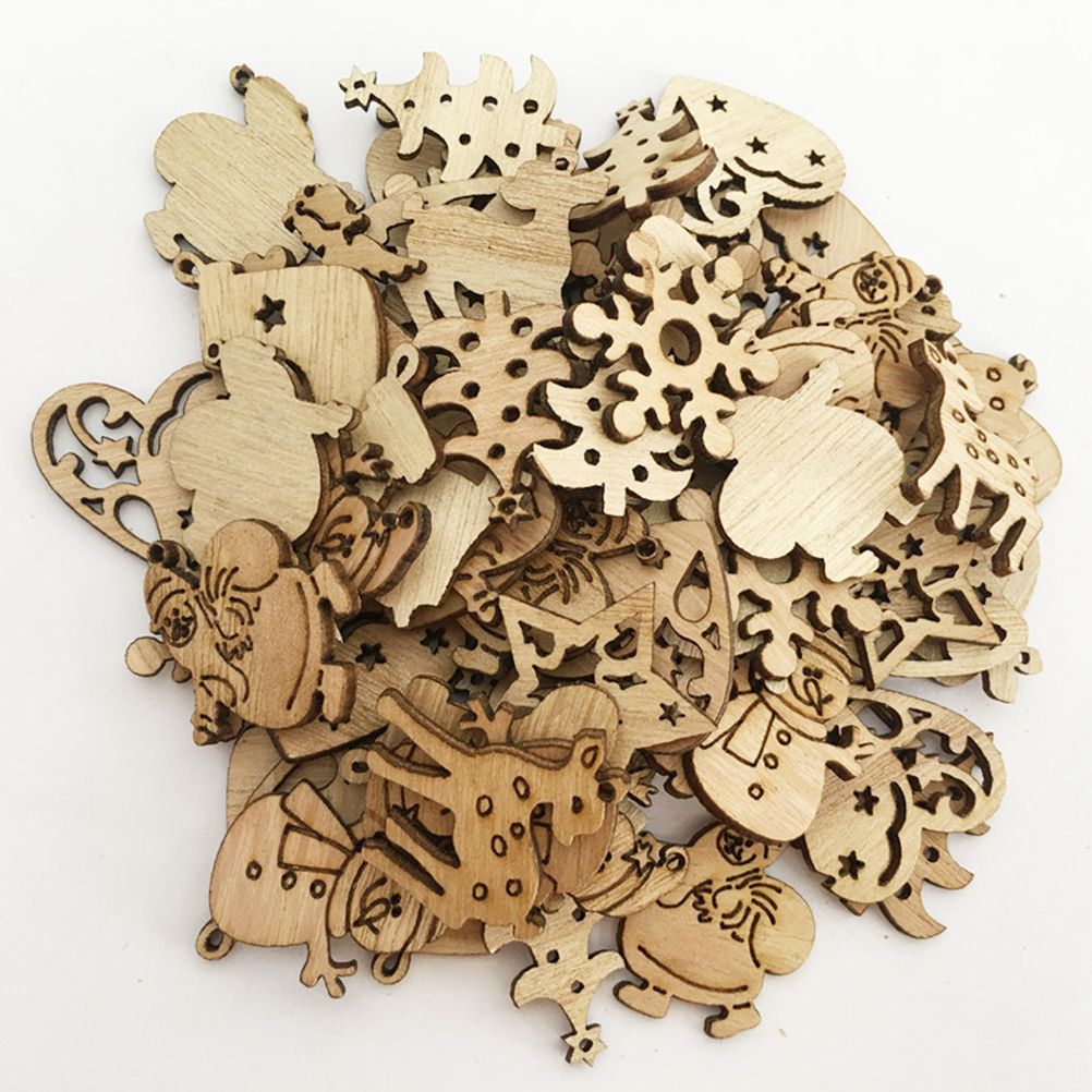 100Pcs Mix Wooden Christmas Tree Ornaments Mini Santa Claus Snowman Elk view 8