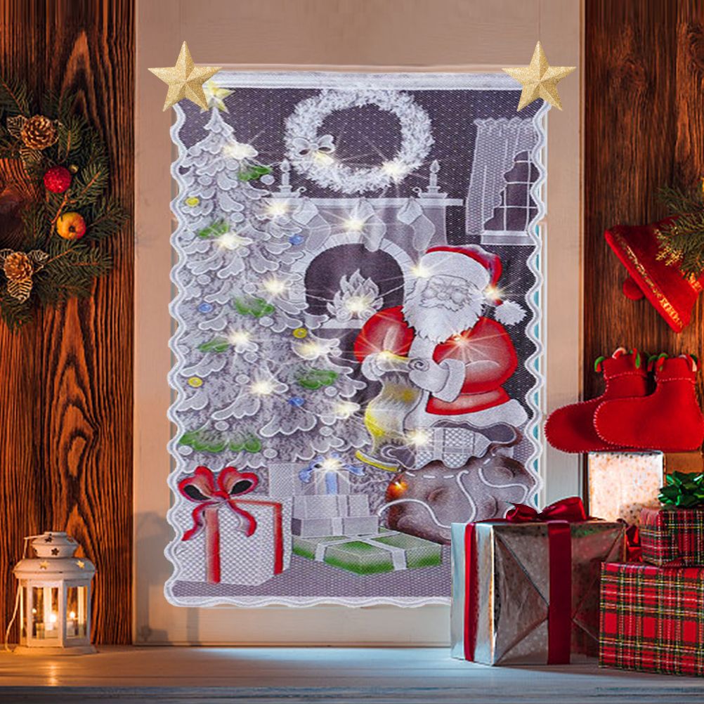 Christmas Lace Curtains LED Light Santa Claus Half Blackout Curtains Living view 7
