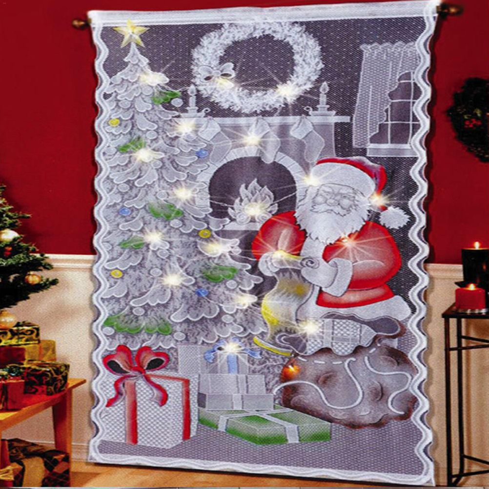 Christmas Lace Curtains LED Light Santa Claus Half Blackout Curtains Living view 8