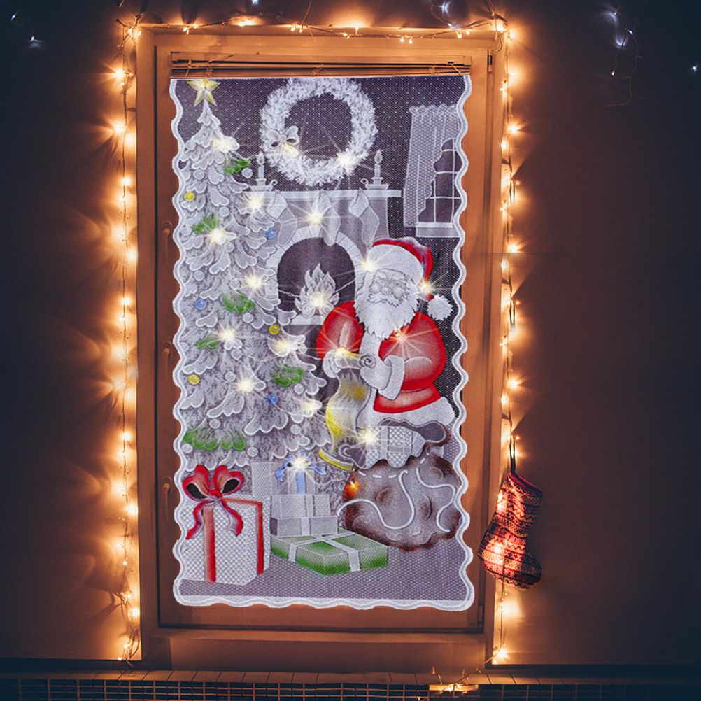 Christmas Lace Curtains LED Light Santa Claus Half Blackout Curtains Living view 9