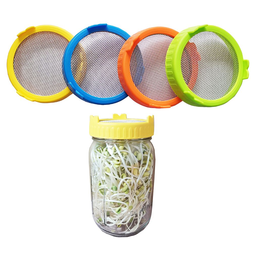 4Pcs Plastic Sprouting Lids with Stainless Steel Screen for 86mm Wide Mouth
