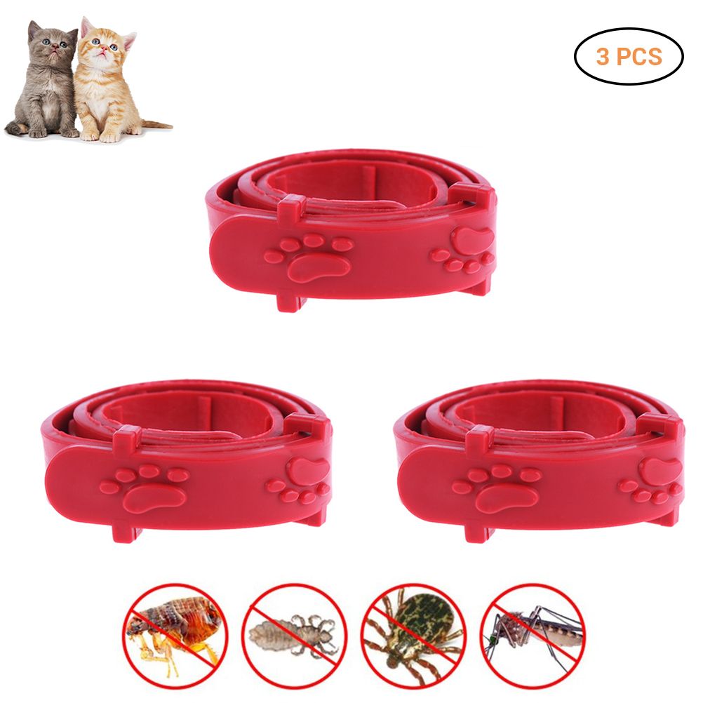 3 Pcs Red Adjustable Pet Cat Anti Flea Mite Tick Collar Cat Flea Prevention