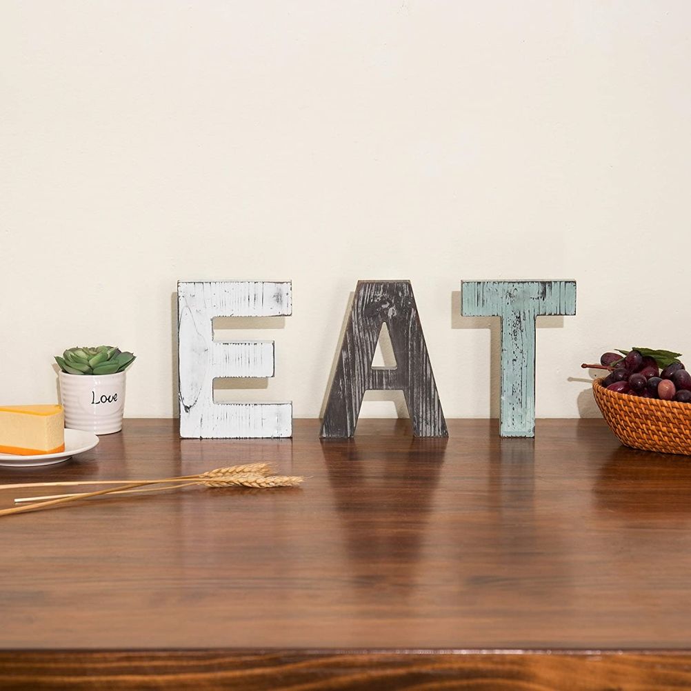 Christmas Wooden Hanging Rustic Multicolor Cutout Wooden EAT Letters Wall view 6