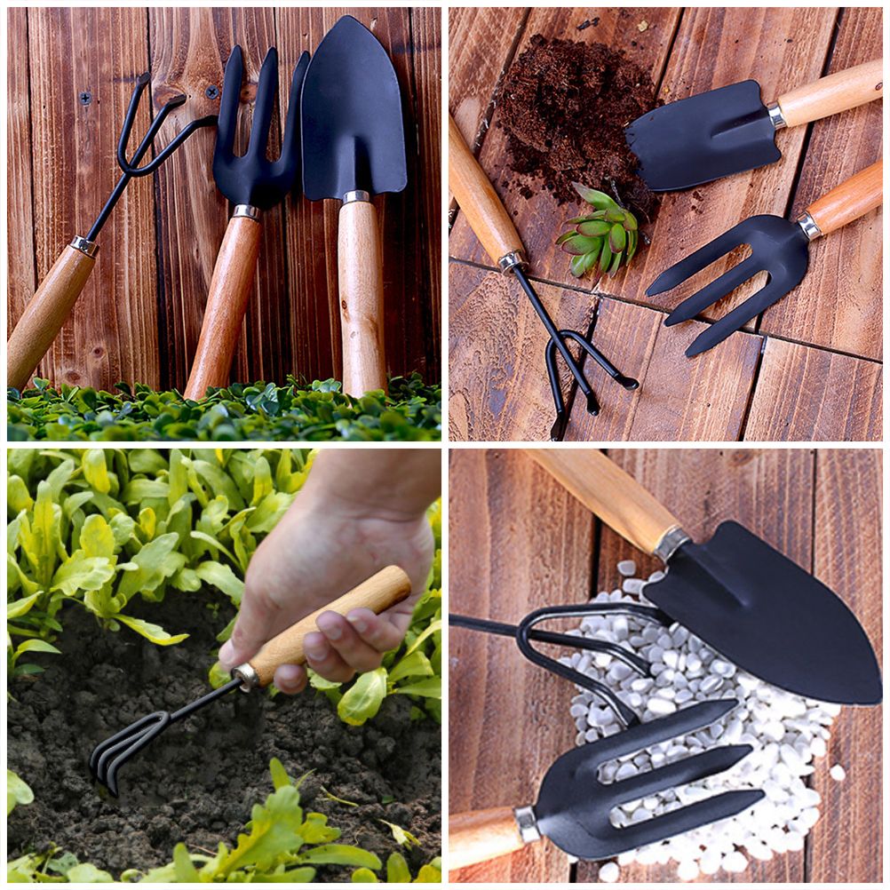 3PCS/Set Wooden Handle Mini Gardening Potted Tool Gardening Shovel Rake Fork view 4